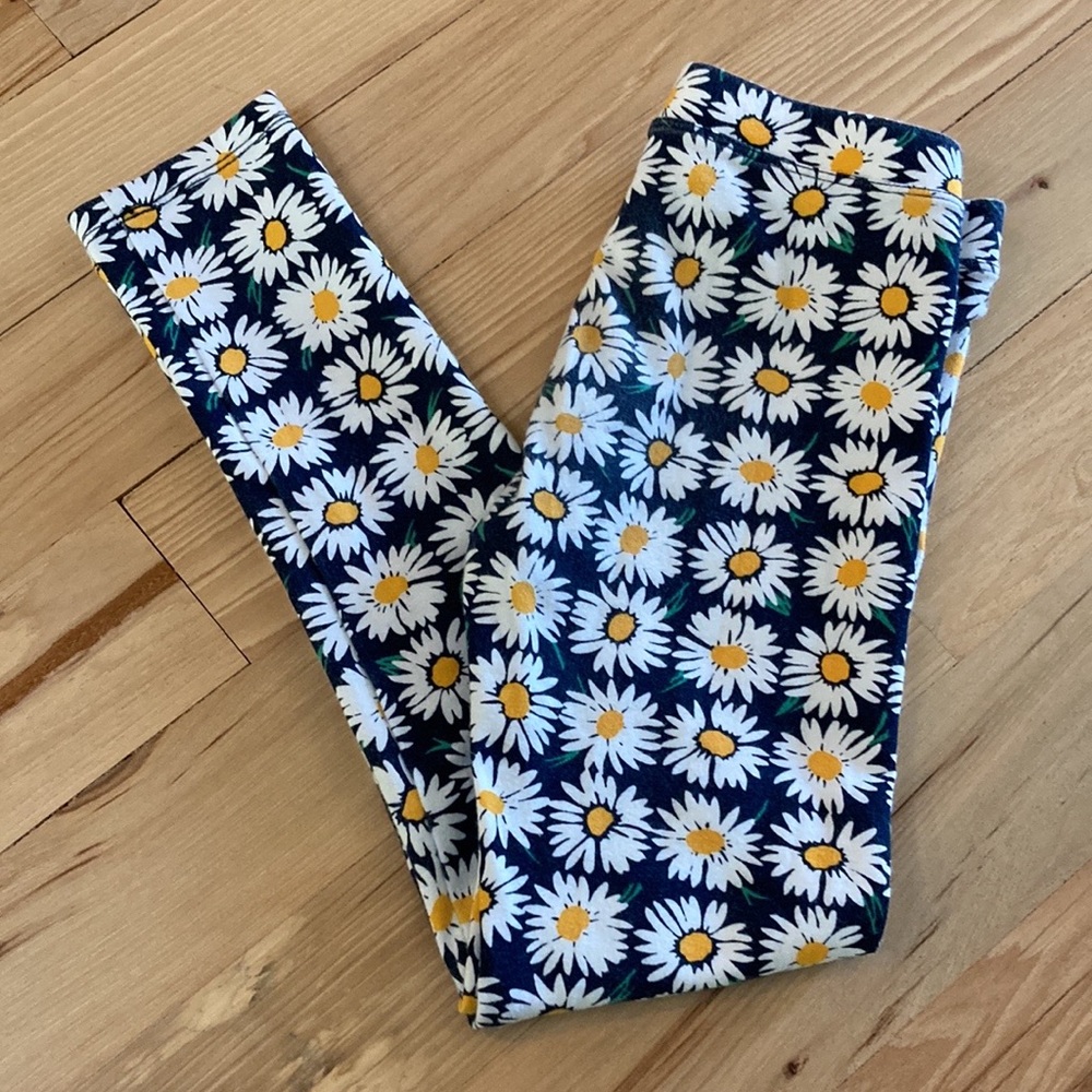 Crewcuts Navy Daisy Print Leggings - White & Yellow Flowers